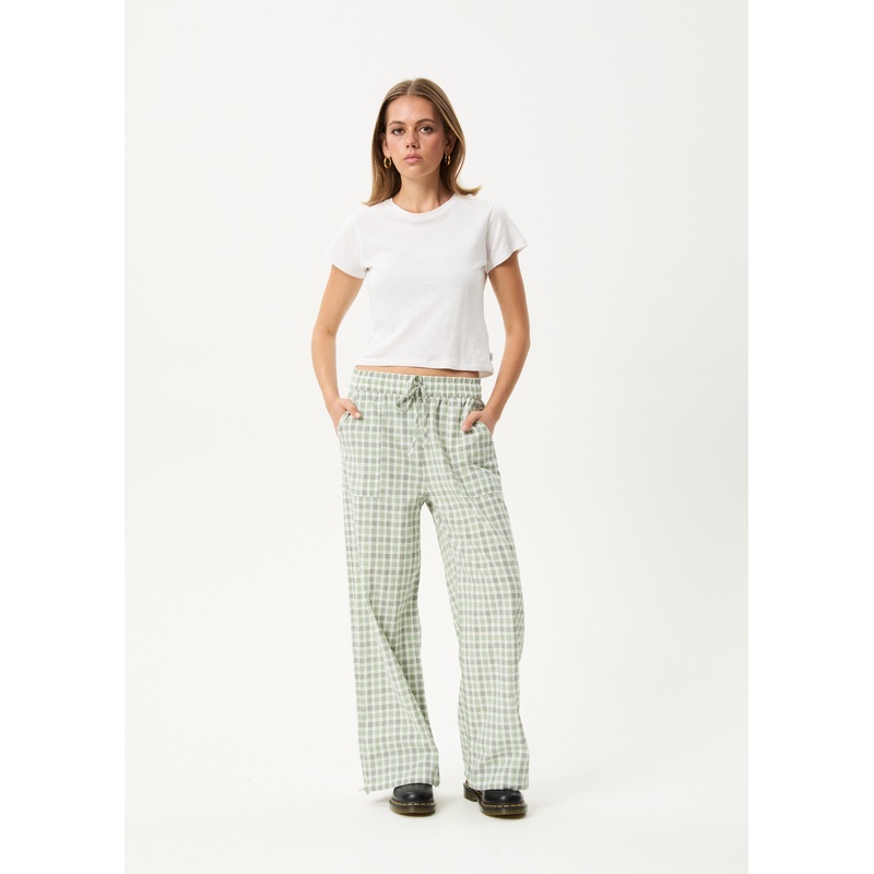 AFENDS Womens Leo – Seersucker Wide Leg Pant – Green / White