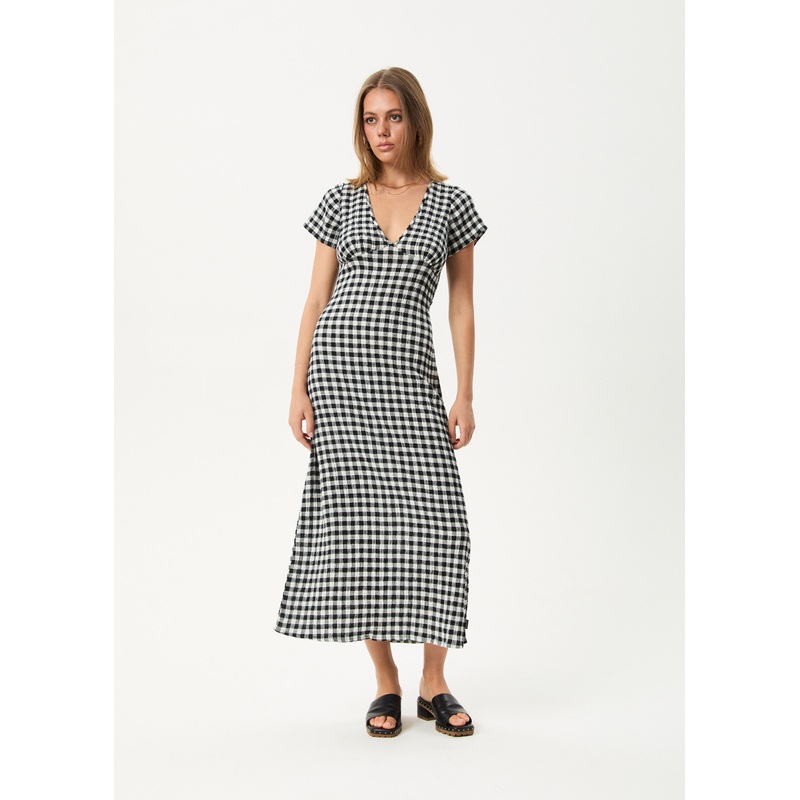 AFENDS Womens Rowan – Seersucker Check Maxi Dress – Black / White