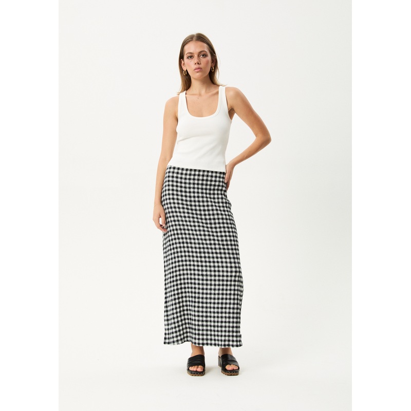 AFENDS Womens Rowan – Seersucker Maxi Skirt – Black / White