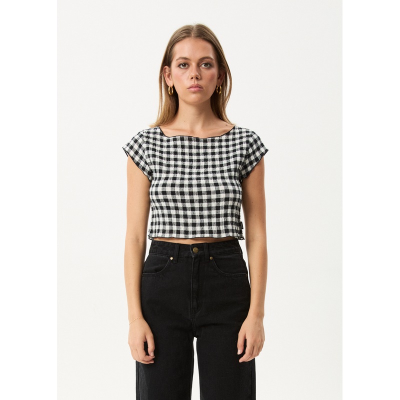 AFENDS Womens Rowan – Seersucker Top – Black / White