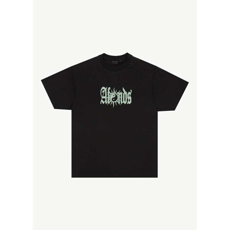 AFENDS Mens Sun Bite – Raglan Boxy Tee – Stone Black
