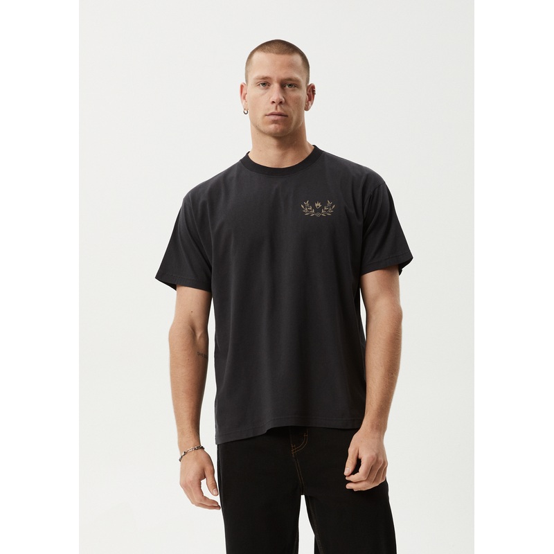 AFENDS Mens Surf Related – Boxy Tee – Stone Black