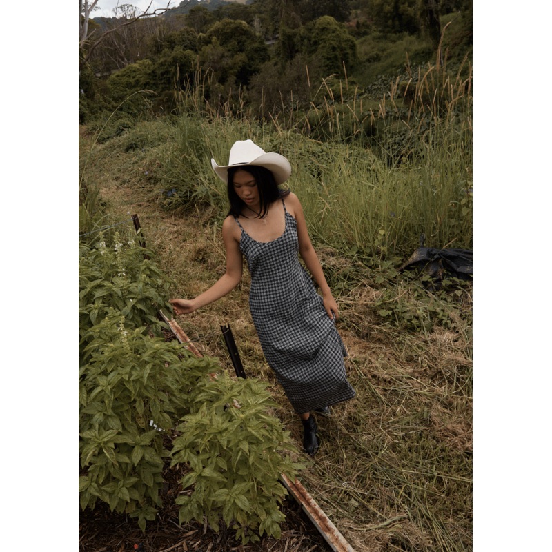 AFENDS Womens Asta Rumi – Seersucker Midi Dress – Steel Check