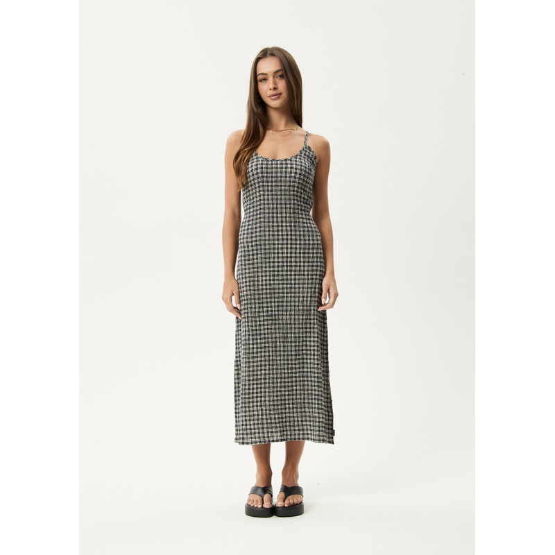 AFENDS Womens Asta Rumi – Seersucker Midi Dress – Steel Check