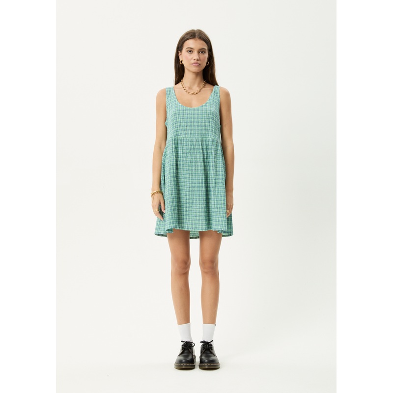 AFENDS Womens Creator Jesse – Seersucker Mini Dress – Pine