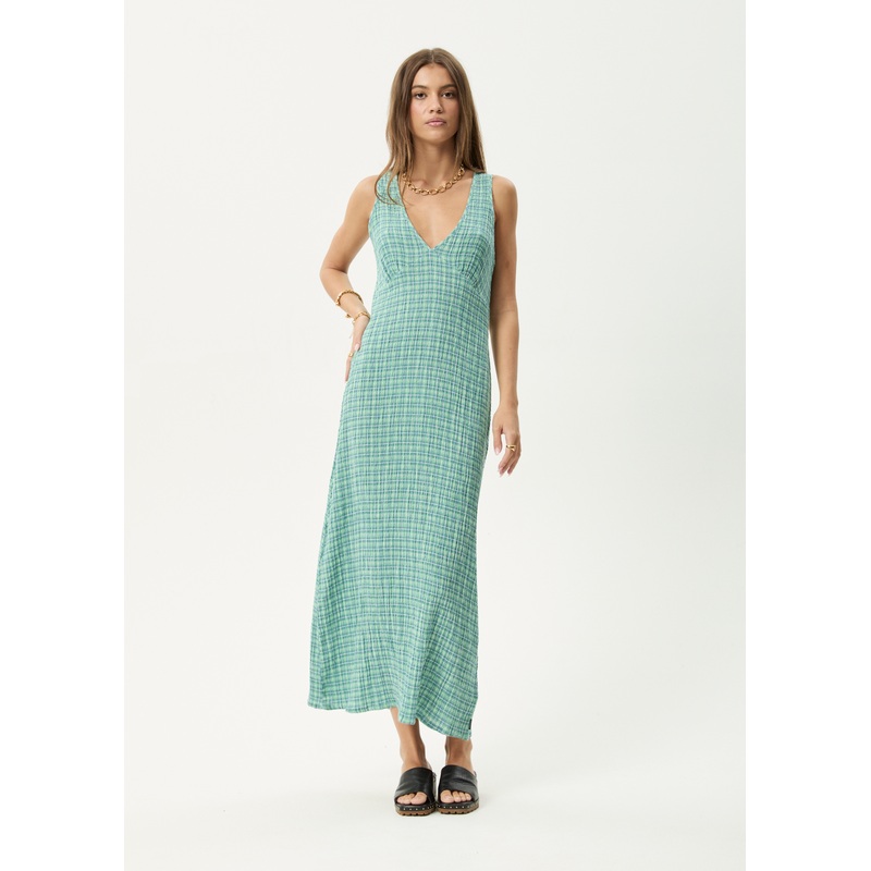 AFENDS Womens Creator – Seersucker Maxi Dress – Pine