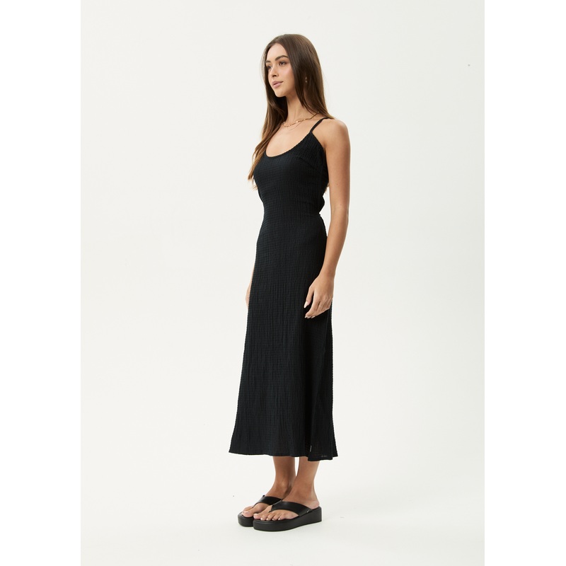 AFENDS Womens Focus Rumi – Seersucker Midi Dress – Black