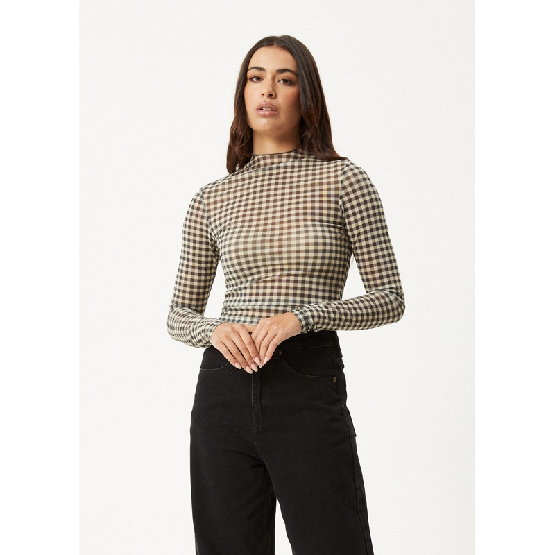 AFENDS Womens Gambet –  Sheer Long Sleeve Top – Black / Sand
