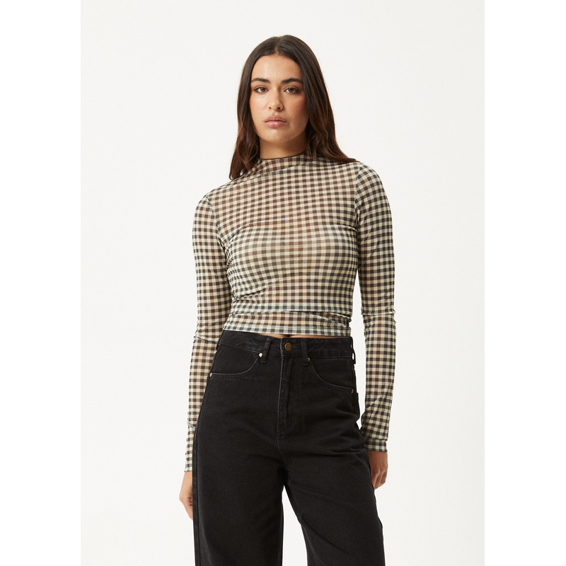AFENDS Womens Gambet –  Sheer Long Sleeve Top – Black / Sand