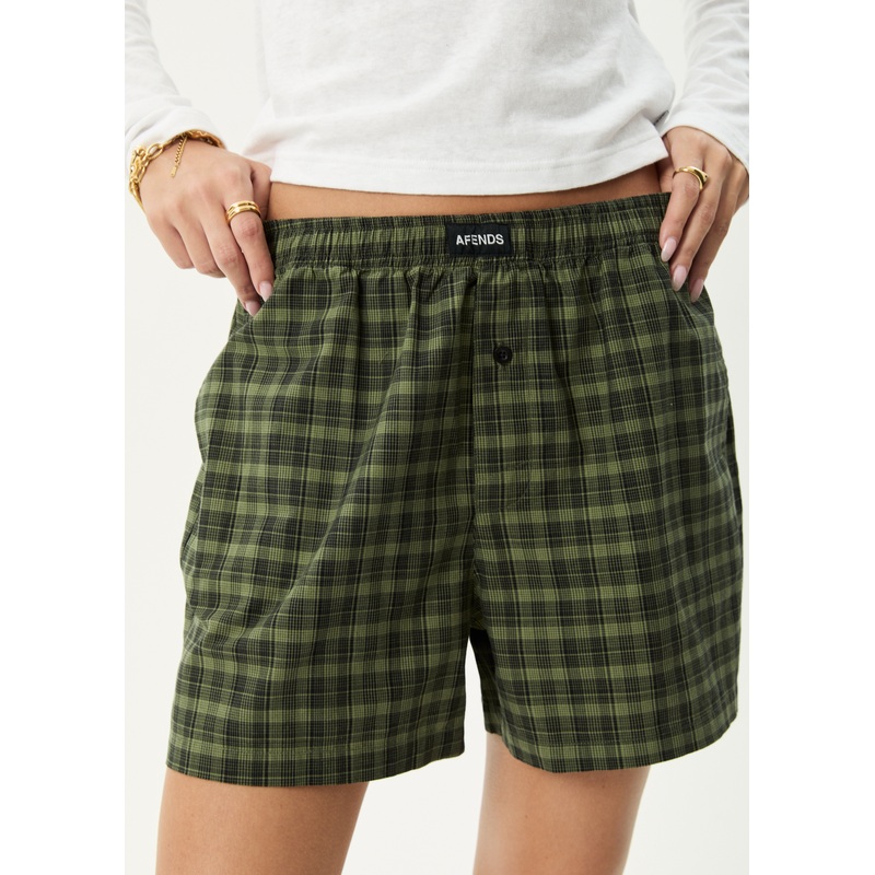 AFENDS Womens Ghost – Boxer Short – Oil Green