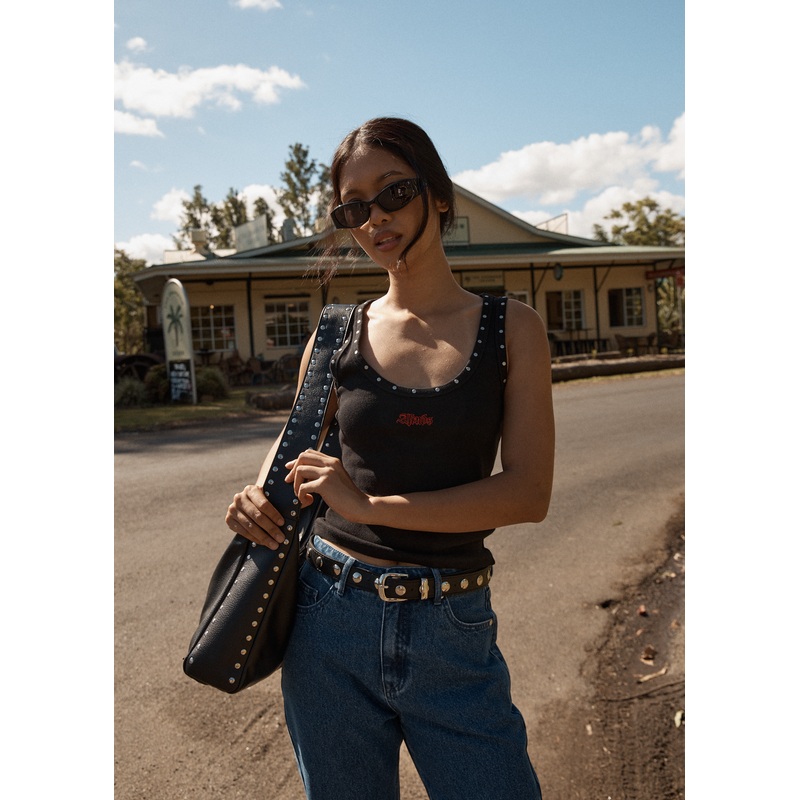 AFENDS Womens Hardware –   Rib Singlet – Black