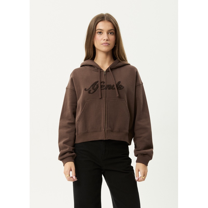 AFENDS Womens Kourt –  Zip Hood – Coffee
