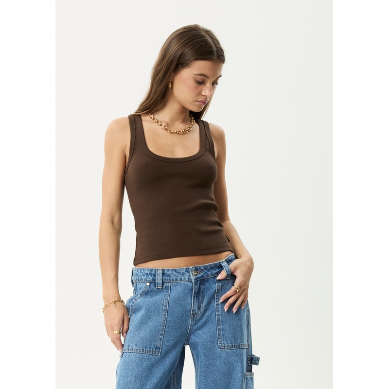 AFENDS Womens Layden – Rib Singlet – Coffee
