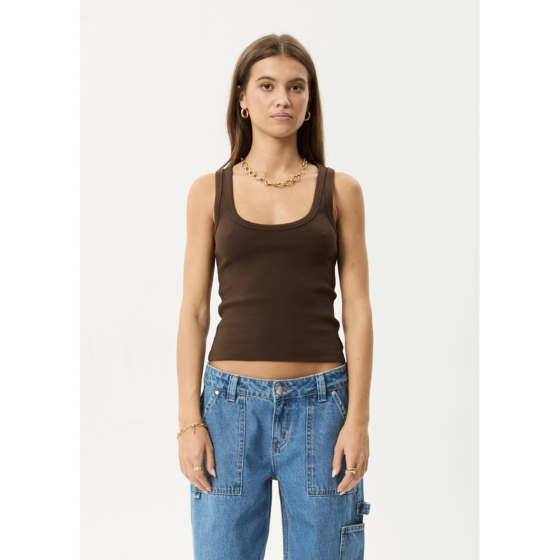 AFENDS Womens Layden – Rib Singlet – Coffee