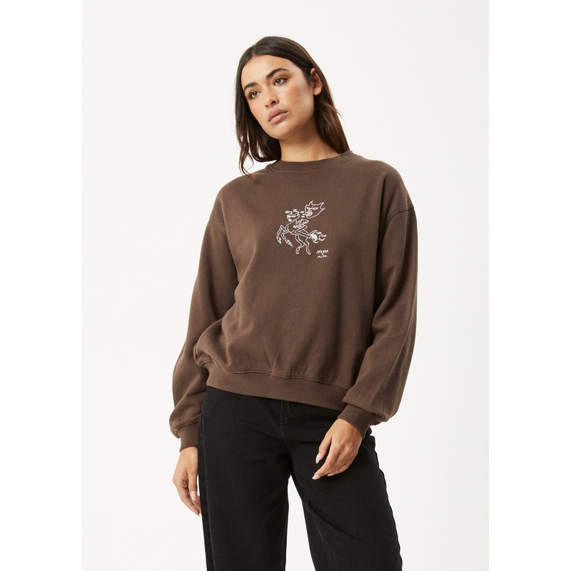AFENDS Womens Mackie –  Crew Neck Jumper – Coffee