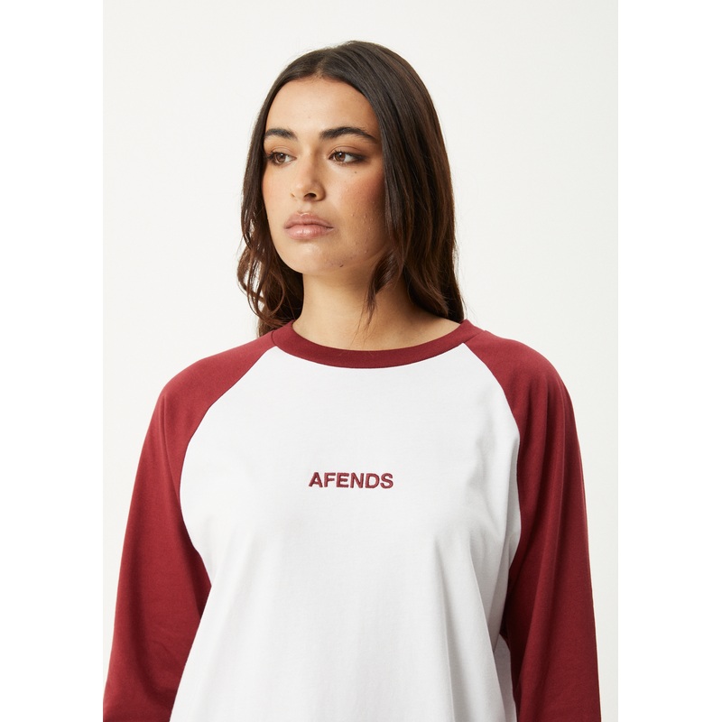 AFENDS Womens Ryan –  Oversized Long Sleeve Raglan Tee – Burgundy