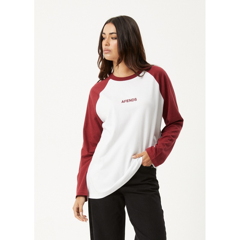 AFENDS Womens Ryan –  Oversized Long Sleeve Raglan Tee – Burgundy