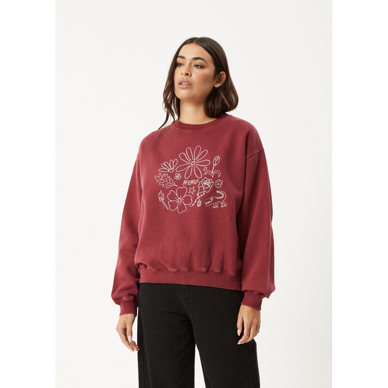 AFENDS Womens Shapes –  Crew Neck Jumper – Washed Burgundy