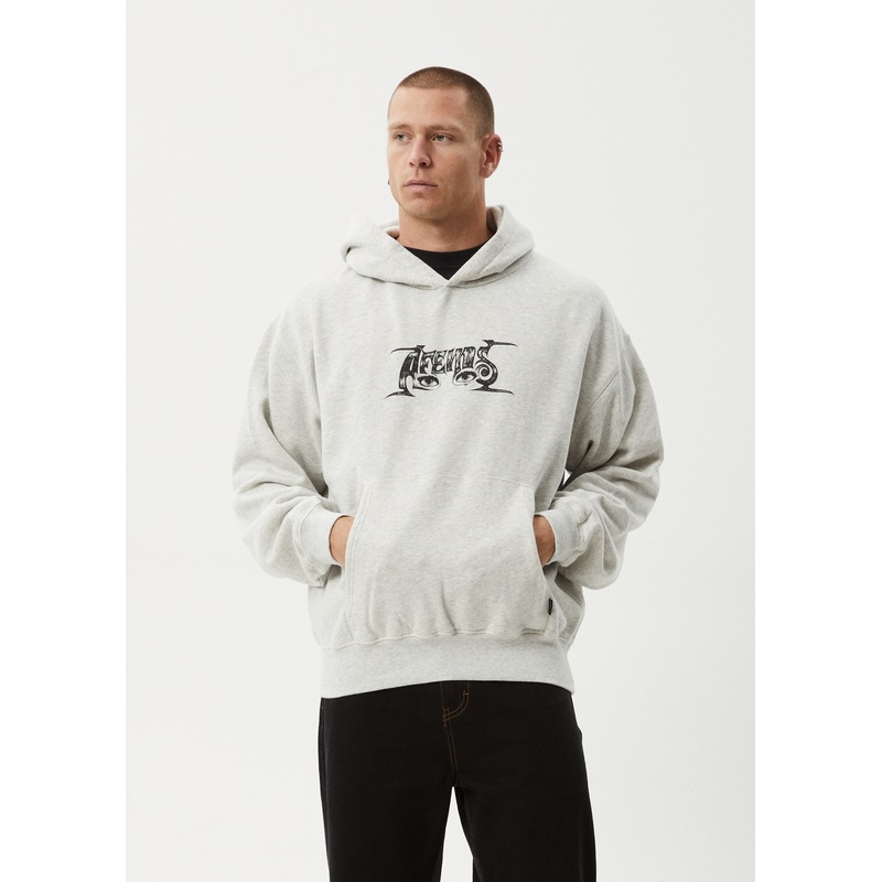 AFENDS Mens All Eyez – Boxy Hoodie – Grey Marle
