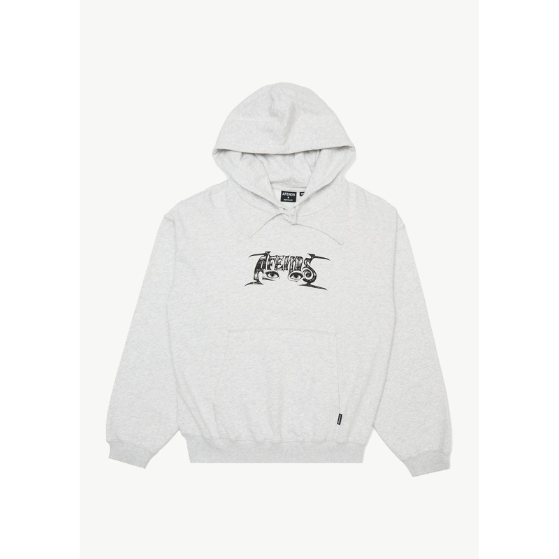 AFENDS Mens All Eyez – Boxy Hoodie – Grey Marle