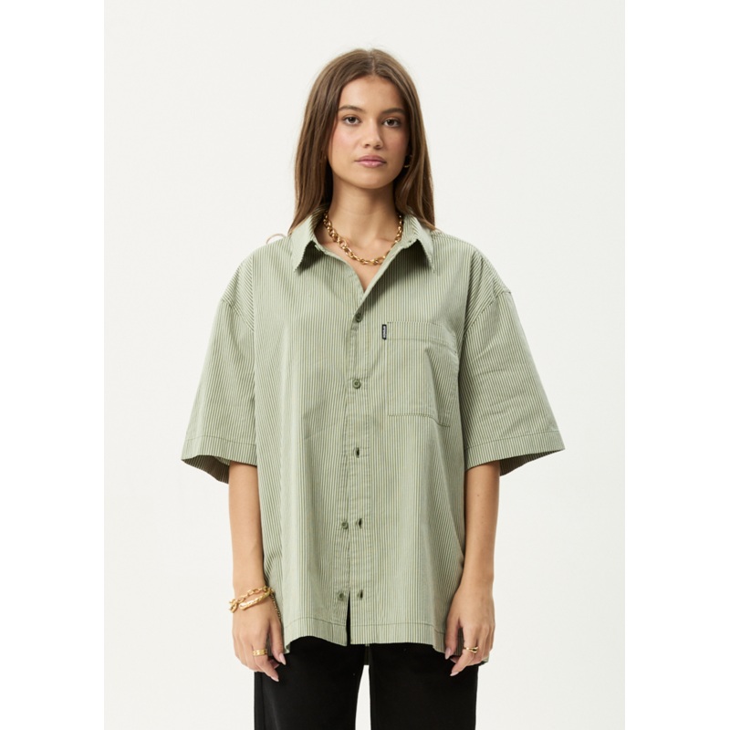 AFENDS Mens Candy – Short Sleeve Shirt – Oil Green