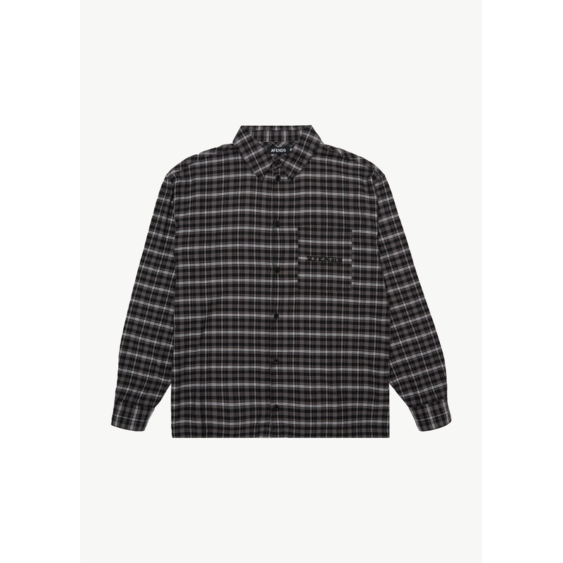 AFENDS Mens Darkness – Long Sleeve Shirt – Black Check