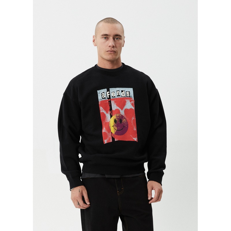 AFENDS Mens Dime Bag – Crew Neck Jumper – Black