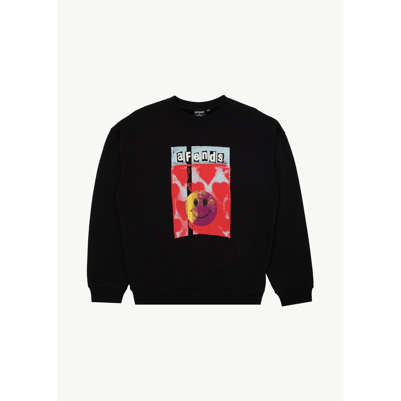 AFENDS Mens Dime Bag – Crew Neck Jumper – Black