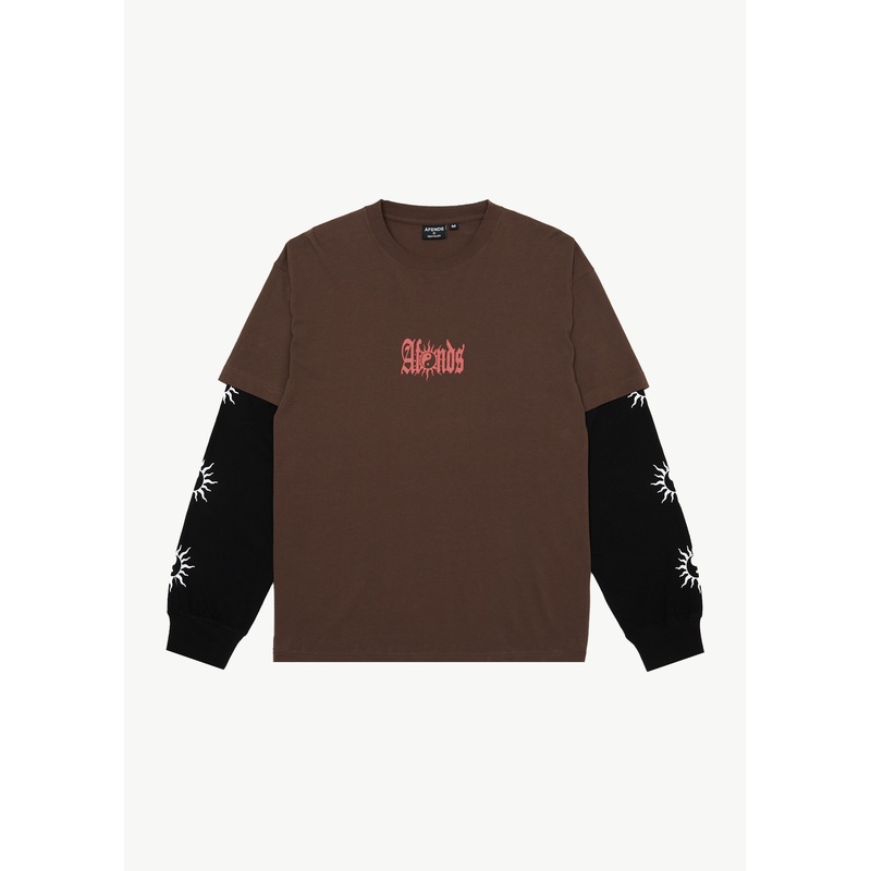 AFENDS Mens Double Trouble – Layered Boxy Tee – Coffee