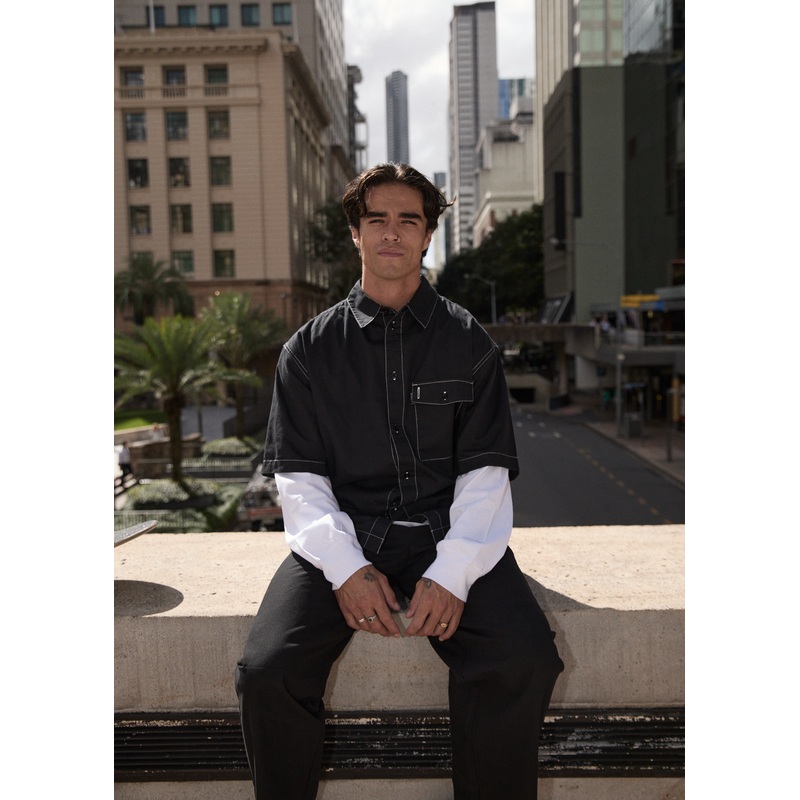 AFENDS Mens Flame – Short Sleeve Shirt – Black