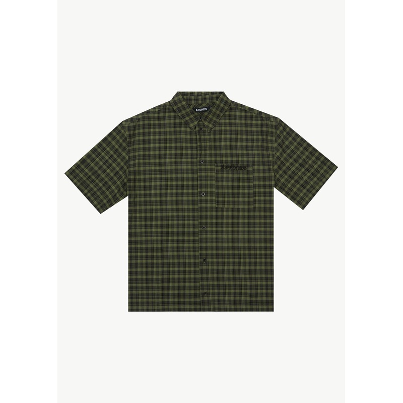 AFENDS Mens Ghost – Short Sleeve Shirt – Oil Green