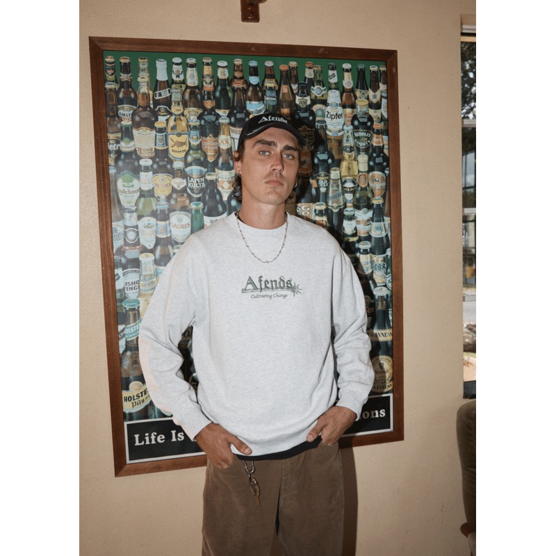 AFENDS Mens Mace – Crew Neck Jumper – Grey Marle