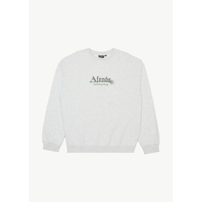 AFENDS Mens Mace – Crew Neck Jumper – Grey Marle