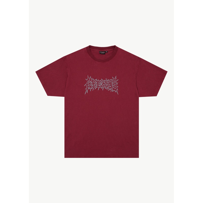 AFENDS Mens Mental – Boxy Tee – Washed Burgundy