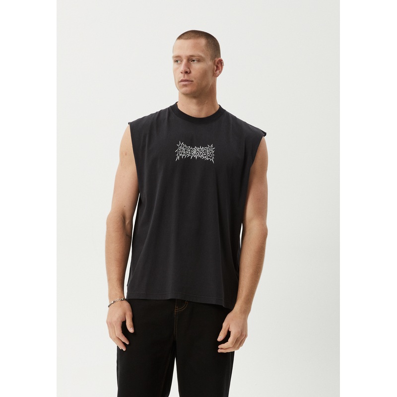 AFENDS Mens Mental – Sleeveless Tee – Stone Black