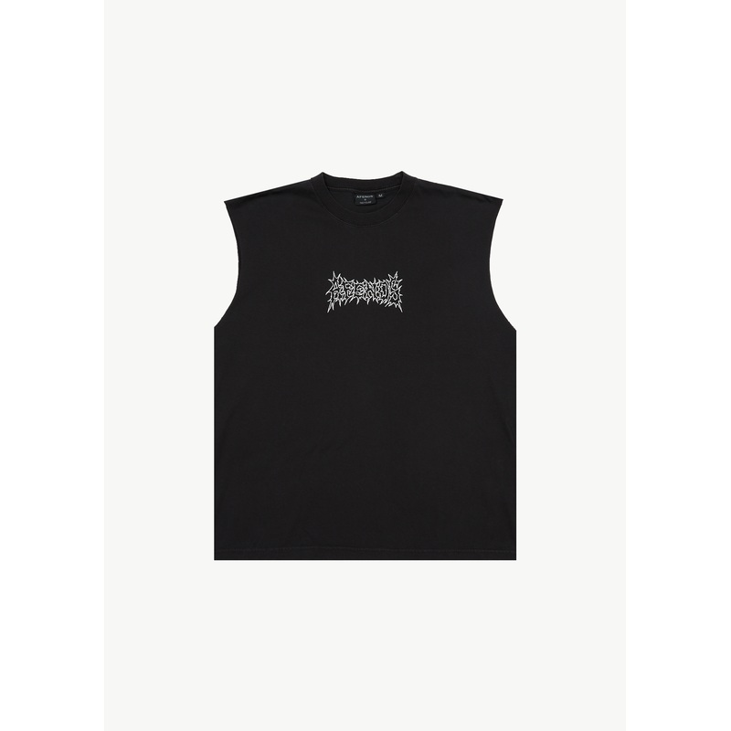 AFENDS Mens Mental – Sleeveless Tee – Stone Black