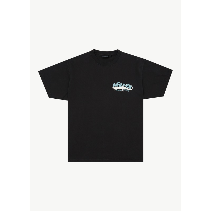 AFENDS Mens Reptilian – Heavyweight Boxy Tee – Stone Black