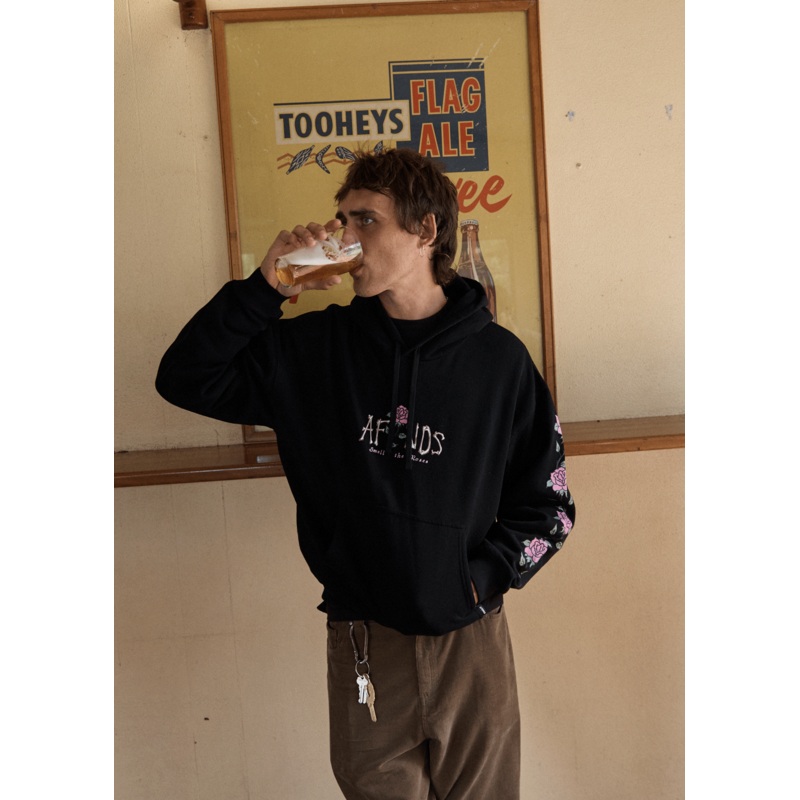 AFENDS Mens Smell The Roses – Boxy Hoodie – Black