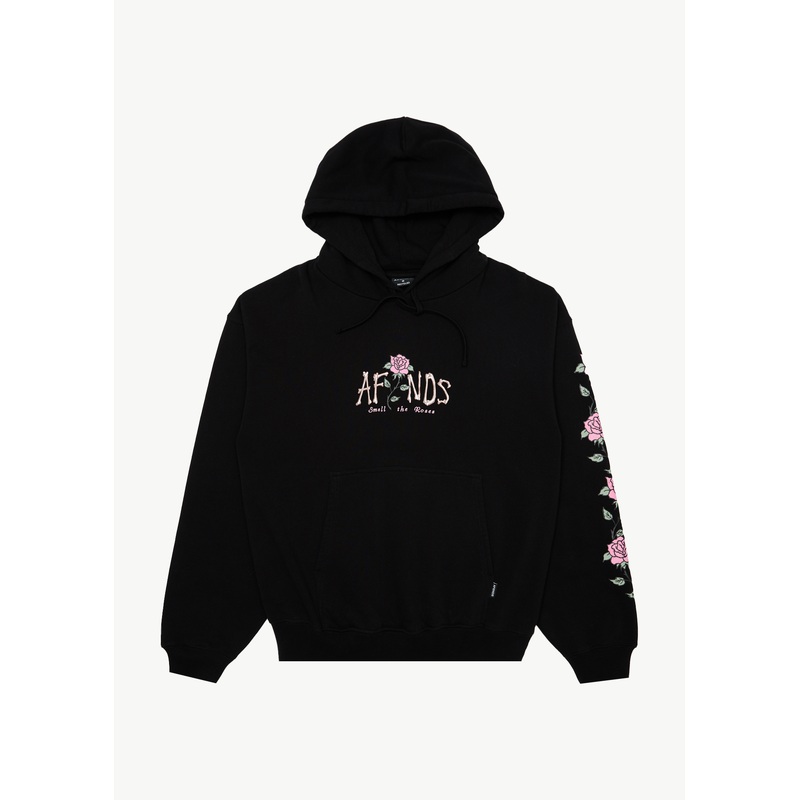 AFENDS Mens Smell The Roses – Boxy Hoodie – Black