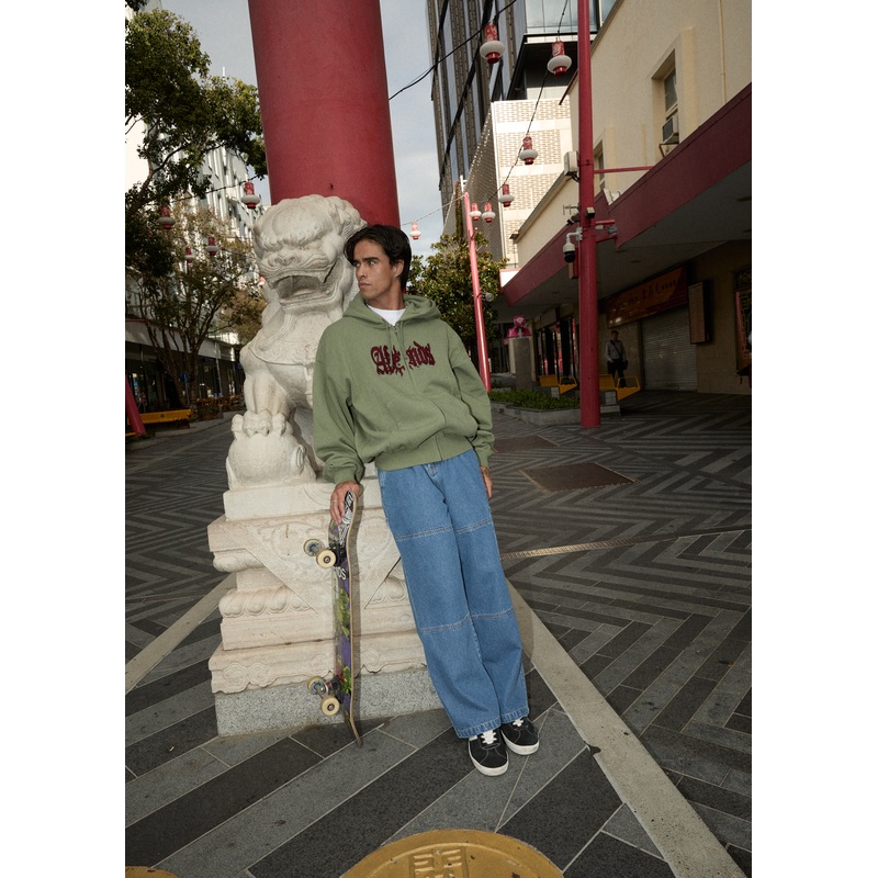 AFENDS Mens Sun Bite – Zip Hood – Oil Green