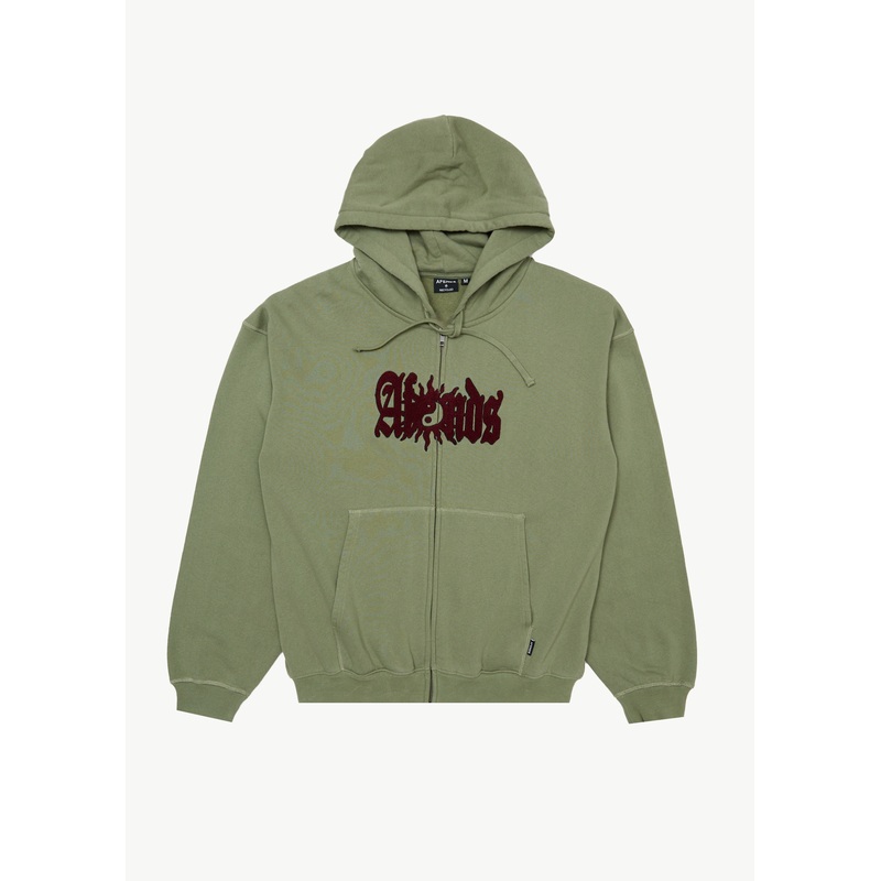 AFENDS Mens Sun Bite – Zip Hood – Oil Green