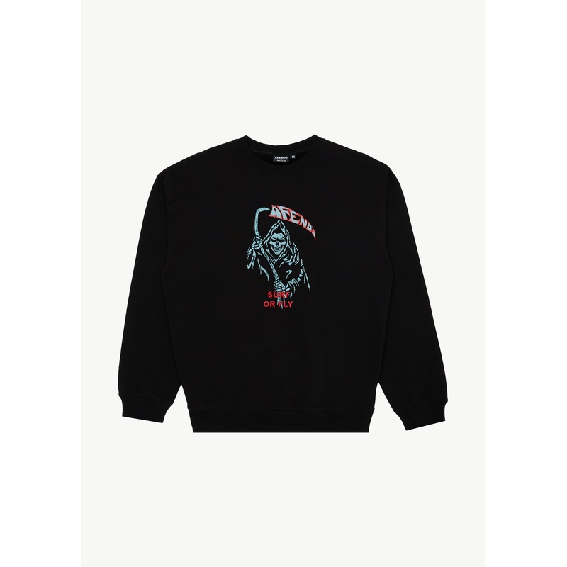 AFENDS Mens Surf Or Fly – Crew Neck Jumper – Black