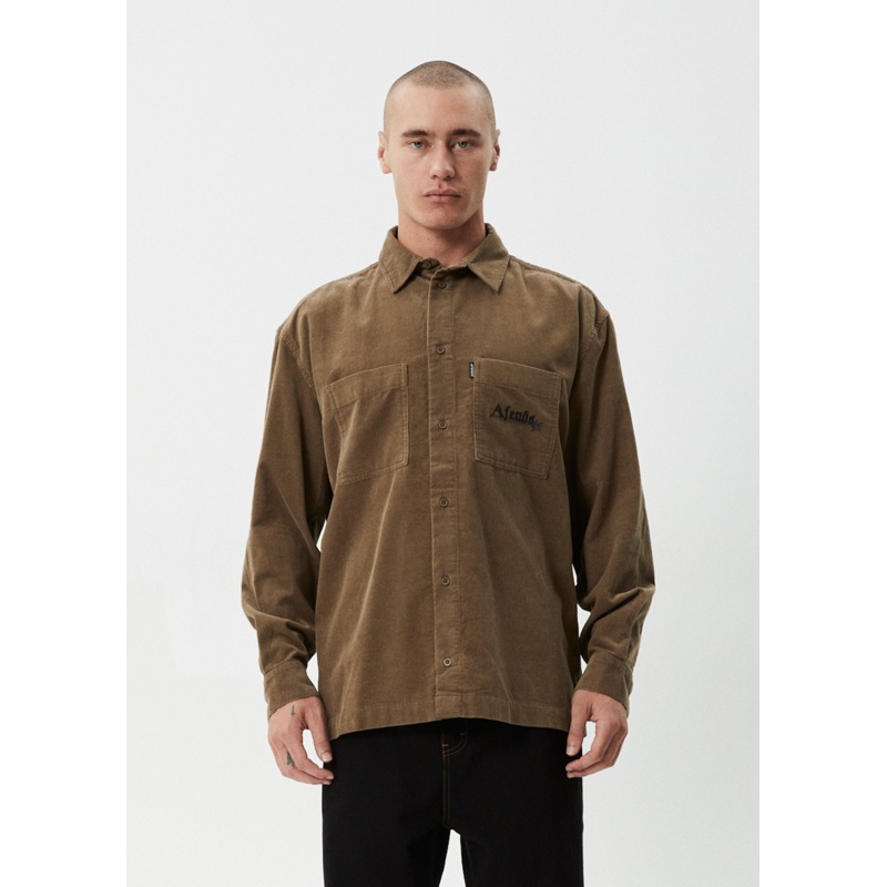AFENDS Mens Welcome Back – Long Sleeve Shirt – Fossil