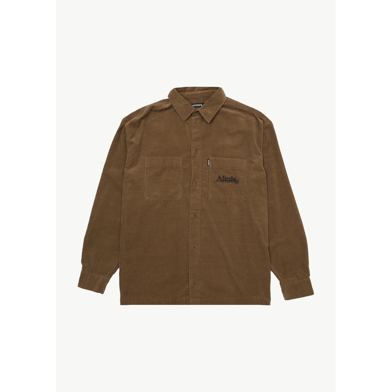 AFENDS Mens Welcome Back – Long Sleeve Shirt – Fossil