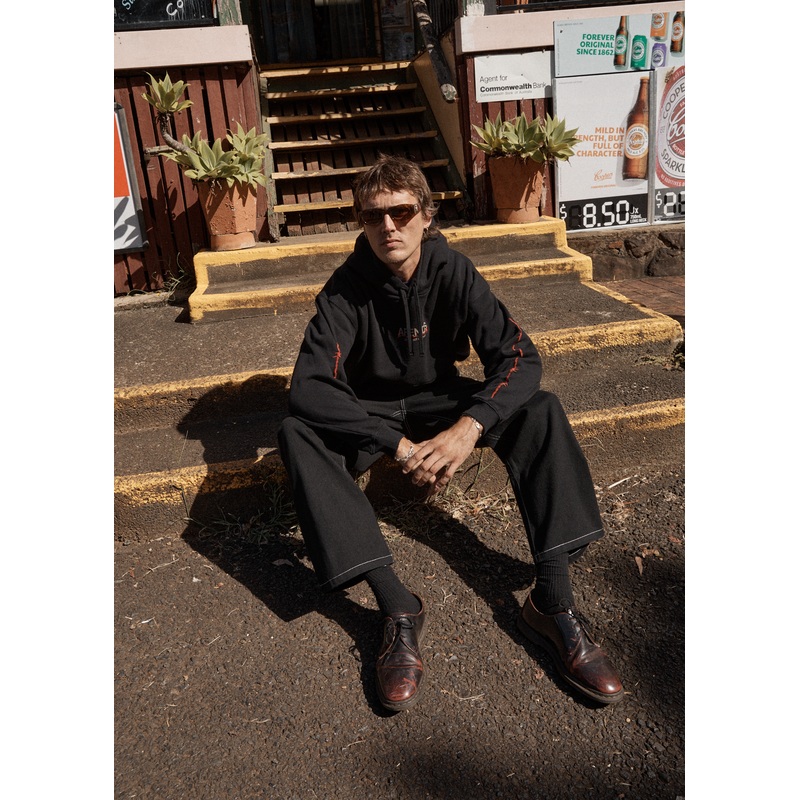 AFENDS Mens Wired – Boxy Hoodie – Black