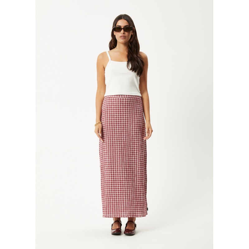 AFENDS Womens Base – Seersucker Maxi Skirt – Burgundy Check