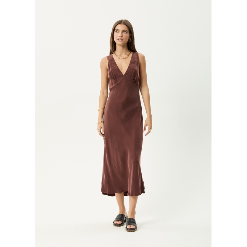 AFENDS Womens Gia – Cupro Maxi Dress – Hazelnut