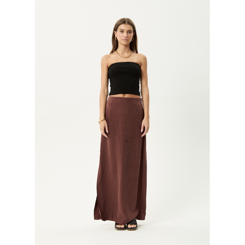 AFENDS Womens Grace – Cupro Maxi Skirt – Hazelnut