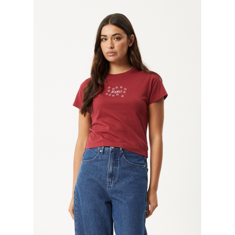 AFENDS Womens Lucky –  Baby Tee – Burgundy