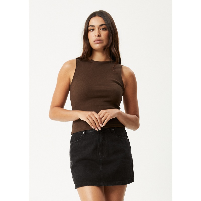 AFENDS Womens Peony – Rib High Neck Tank – Coffee